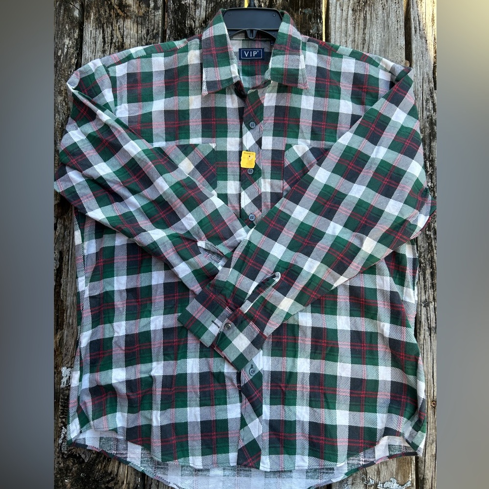 NWT VIP Men’s Long Sleeve Button Down Lightweight Flannel Plaid XL Shirt (1984)